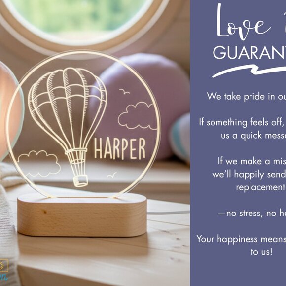Personalized Hot Air Balloon Night Light – Custom LED Lamp for Kids - Picture 6 of 8